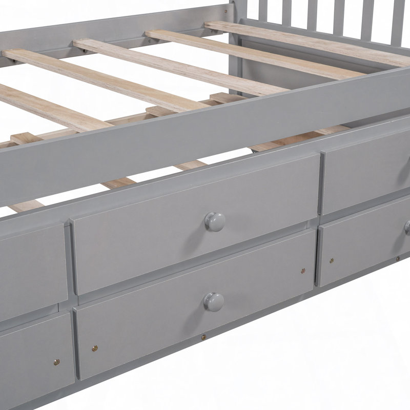 Ajavian Three Drawers Wooden Daybed with Trundle, Gray, Twin