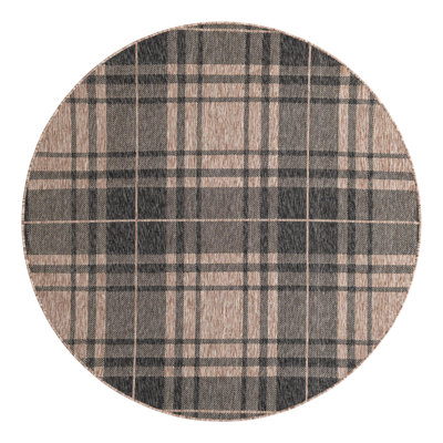 Tatasha Plaid Power Loom Polypropylene Plastic Indoor/Outdoor Area Rug in Black/Brown