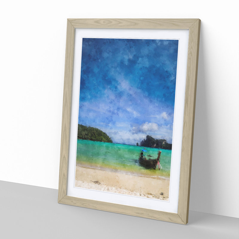 Longtail Boat in Thailand - Picture Frame Graphic Art, 48cm H x 36cm W x 2cm D, Oak Framed