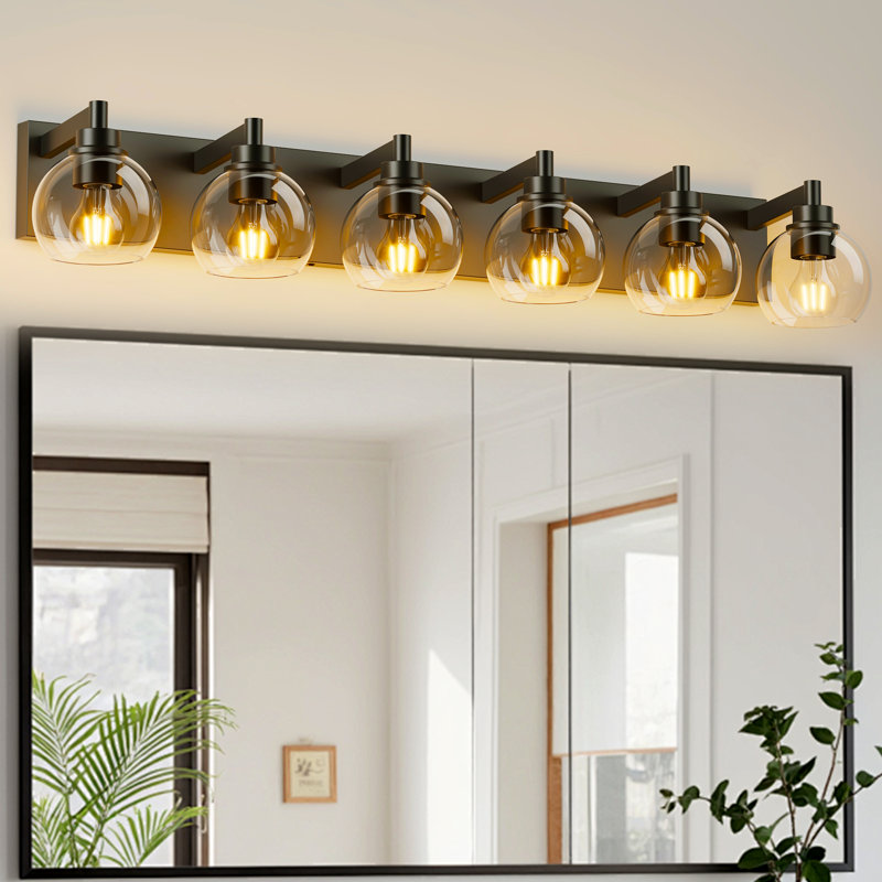 Applique murale pour salle de bain 6 lumières en verre mat noir mat pour miroir, 6 lumières, H 7,9 po x l 40,6 po x P 6,97 po