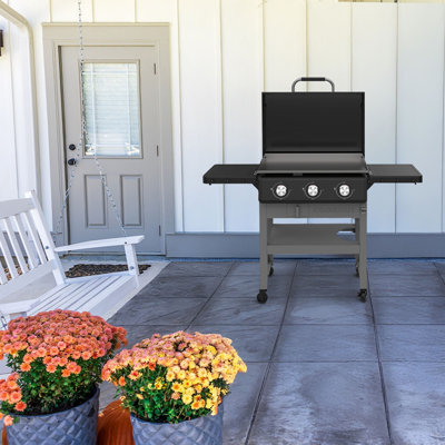 Stainless Steel Gas Griddle Grill with Folding Side Tables & Caster Wheels