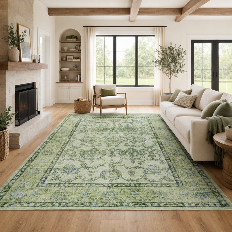 Tapis à motif floral lavable Fillender, Rectangle de 5 pi x 8 pi