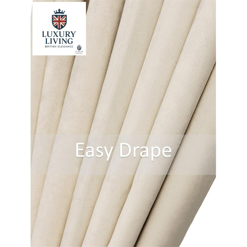 Triple Woven Blackout Velvet Ring Top Curtains with Cascading Diamante Studs, Cream, 229cm Width x 229cm Drop