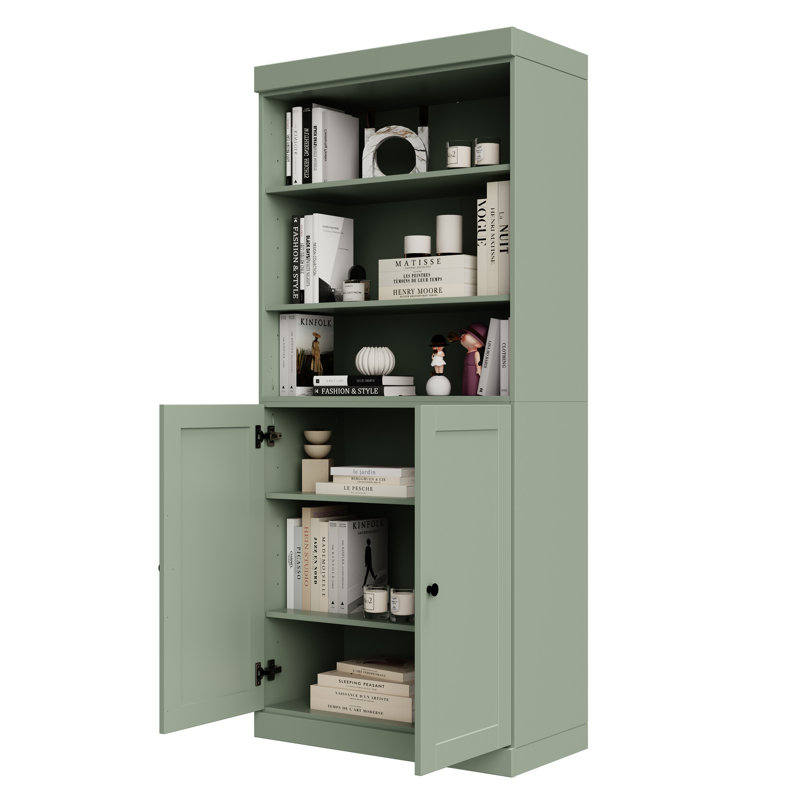 Palace Imports 100% Solid Wood 6-Shelf Bookcase, Shaker Doors, Adjustable Shelves, 32" Wide, 71.5" Tall, Sage