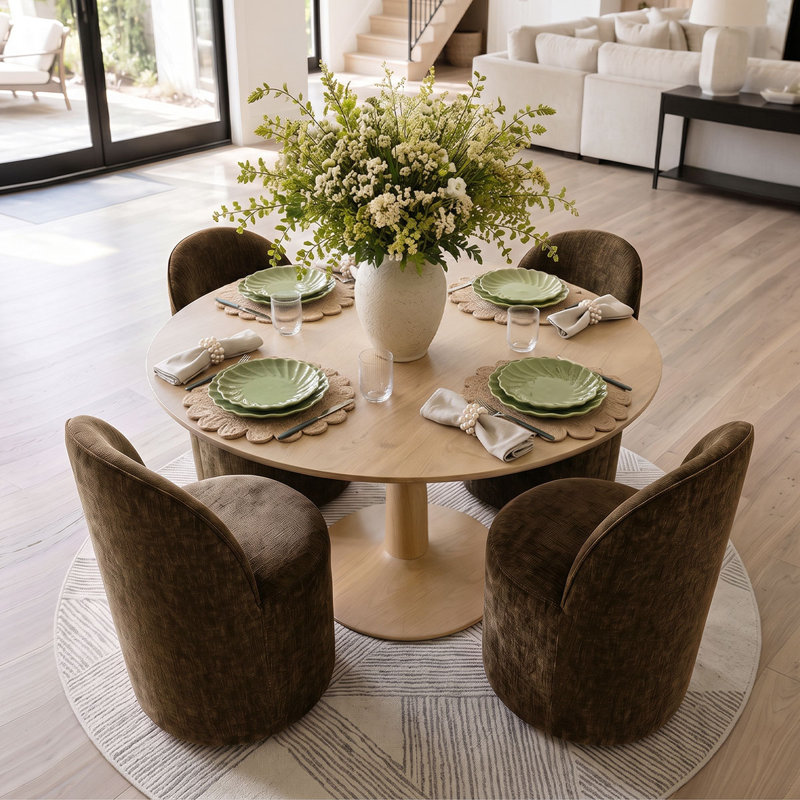 Ensemble de table de salle à manger pour 4 personnes avec table ronde et 4 chaises roulantes rembourrées avec roulettes cachées