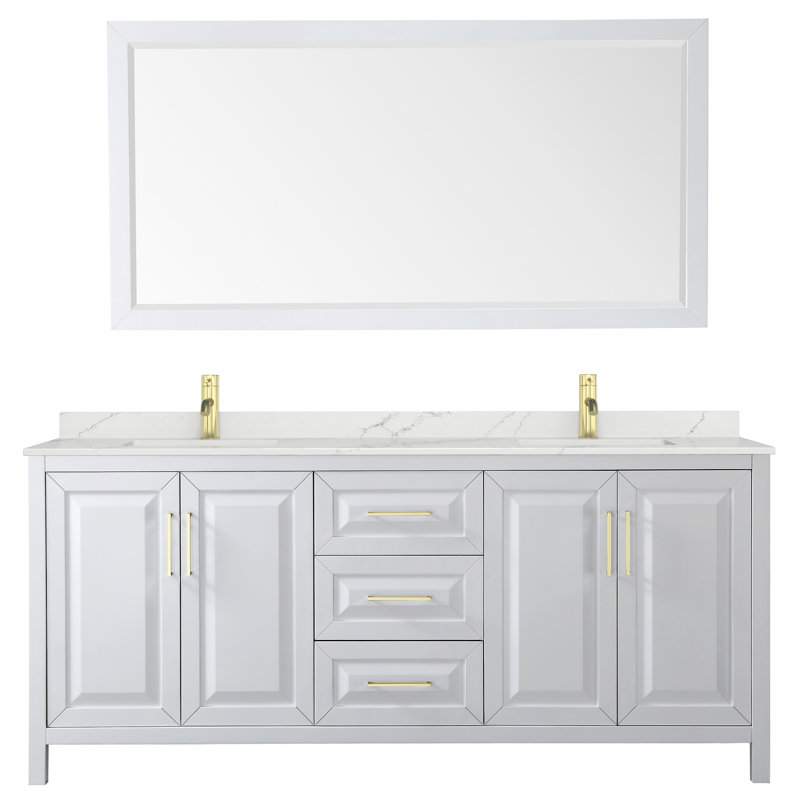 Daria 80'' W Vanity, White, Brushed Gold, White Quartz