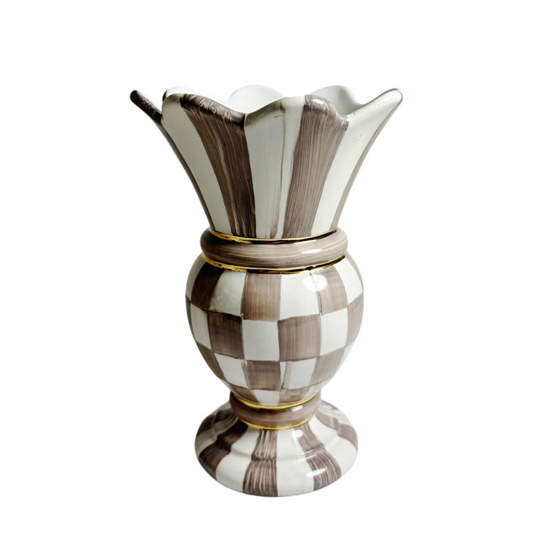 Courtly Check Small Great Vase, Brown/White