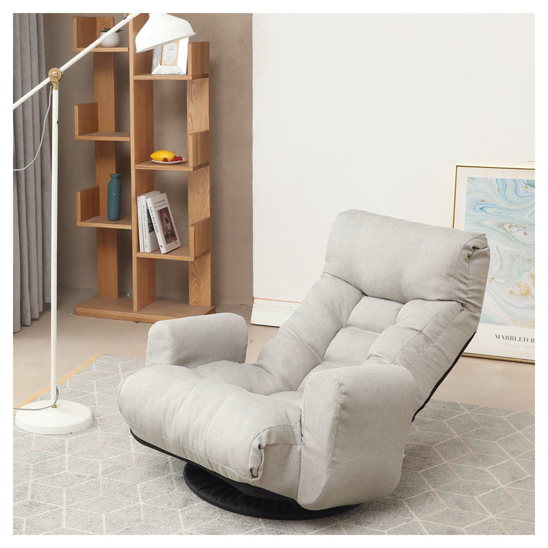 Méridienne réglable à structure en métal avec siège pivotant à 360 degrés et siège inclinable en mélange de lin à 5 positions pour la chambre à coucher ou le salon