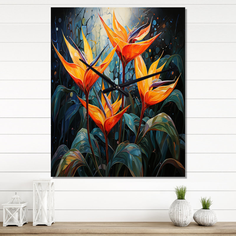 Birds Of Paradise Paradise IV - Floral Very Large Wall Clocks, 32" H x 16" W x 1" D