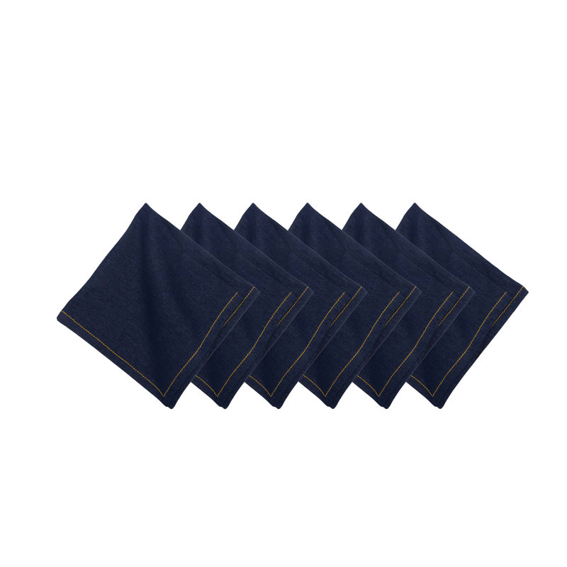 Ensemble de 6 serviettes en denim lavables bleu marine à points ajourés Denim Machine
