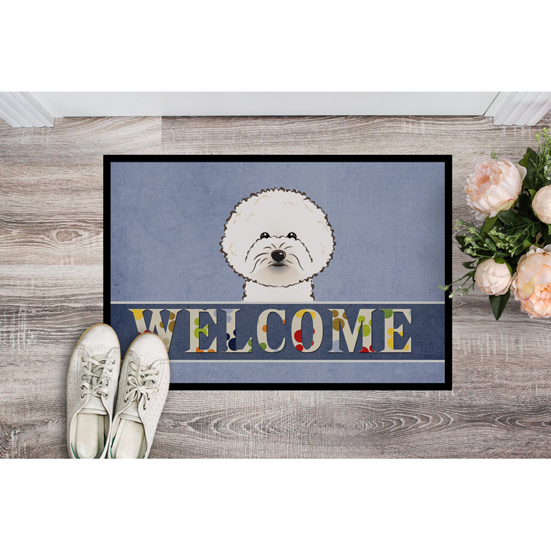 Tapis antidérapant Welham Bichon Frise Welcome, Rectangle 1 pi 6 po x 2 pi 3 po