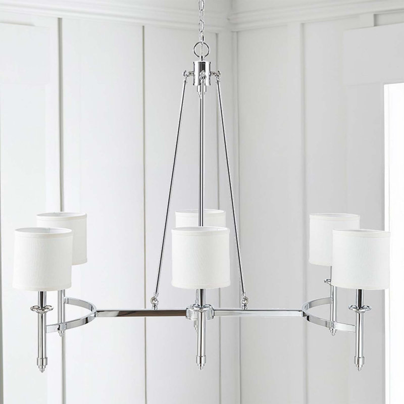 Lustre 6 lumières avec abat-jour tambour en tissu chromé Voir ci-dessous, Chrome chrome