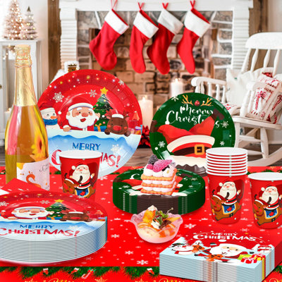 Christmas Party Supplies,65pcs Christmas Paper Party Tableware Set