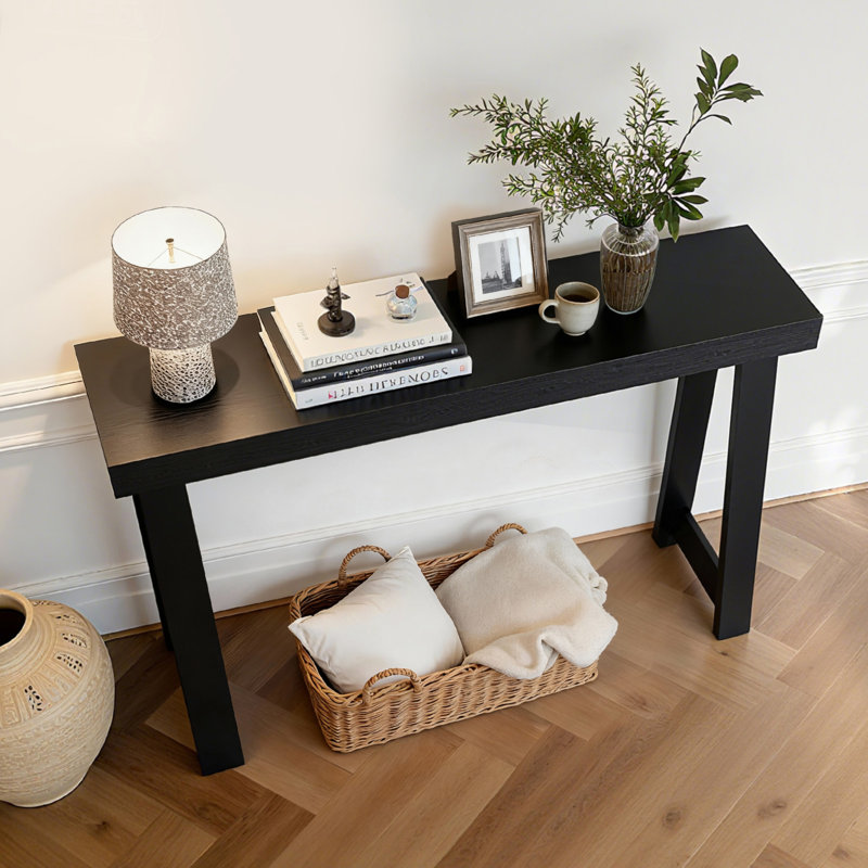 46 in Console Table, Modern Desk Behind the Couch, Wooden Rectangle Entrance Desk, Narrow Long Sofa Table Accent Stand for Hallway, Bedroom, Living Room, Foyer, Easy Assembly, Black