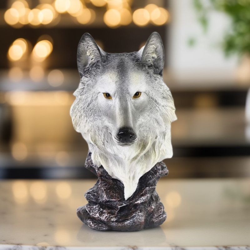 11"H Wolf Head Bust Figurine