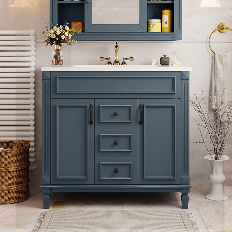 Rangement de salle de bain bleu - Meuble-lavabo 36 po avec lavabo, moderne et fonctionnel, solution
