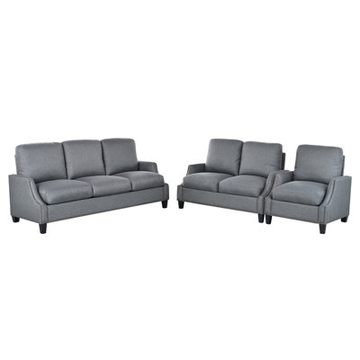 3 pièces pour le salon, siège + 2 fauteuils d'appoint, rembourré, rembourré d'éponge haute densité, ressorts de résilience, dossiers à fermeture à glissière, gris, 6 sièges, 1300 lbs d'appoint, doux, coussin