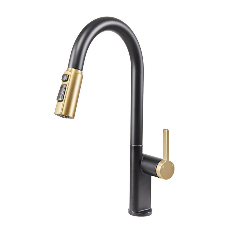17 Stories Pull Out Kitchen Faucet, Gold/Matte Black