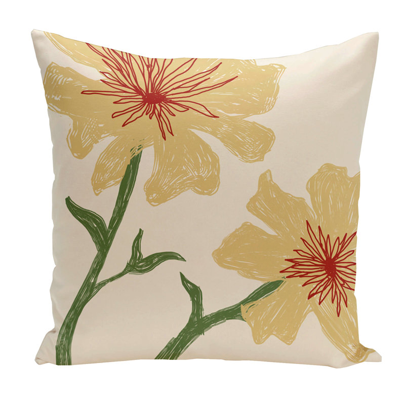 Floral Outdoor Throw Pillow, Yellow