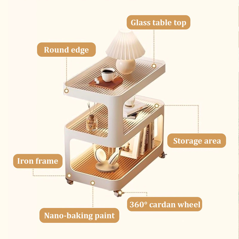 Table de chevet coffre en verre crème, H 23,62 po x l 27,56 po x P 11,81 po