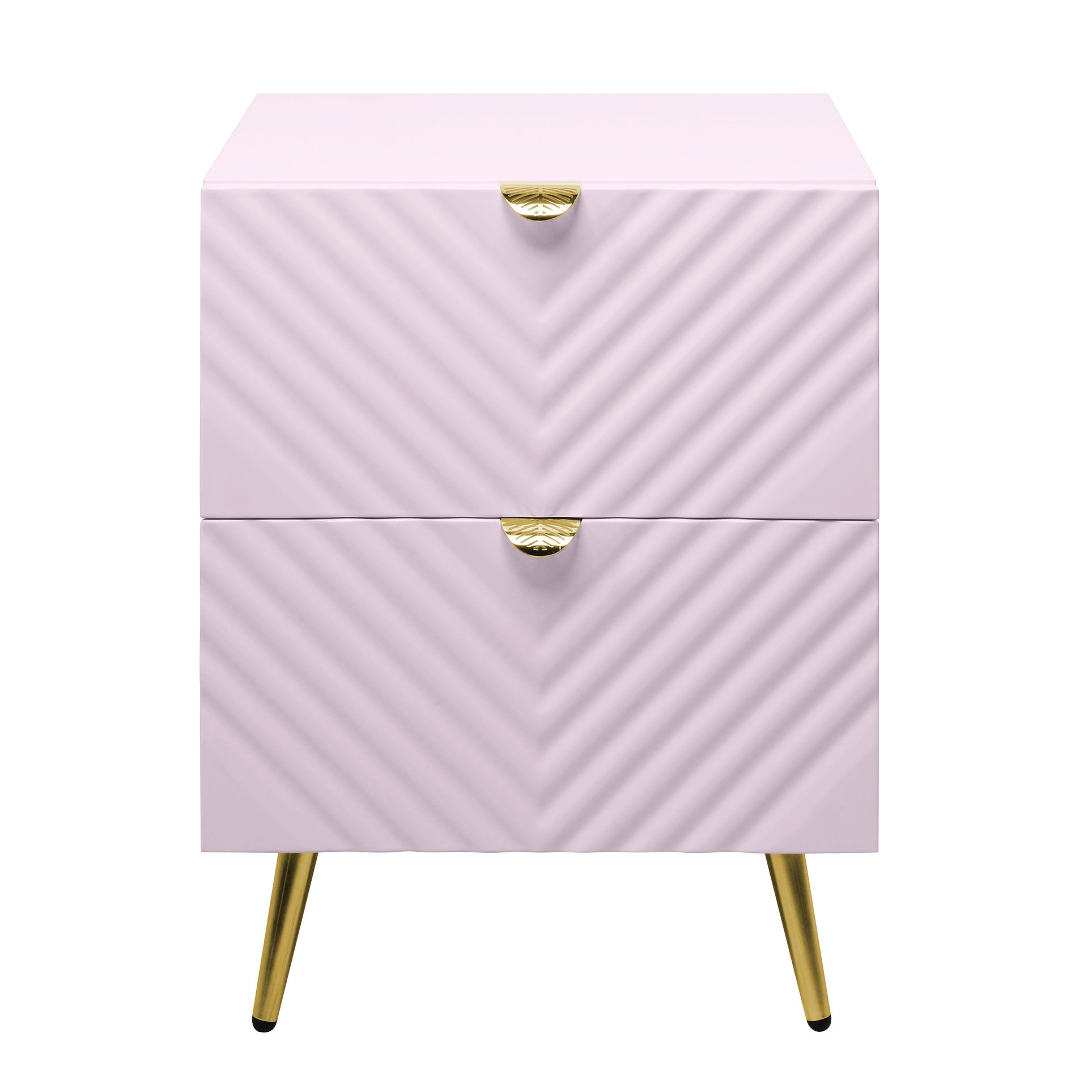 Mercer41 Chic Pink High Gloss Nightstand With 2 Drawers, Wave Pattern ...