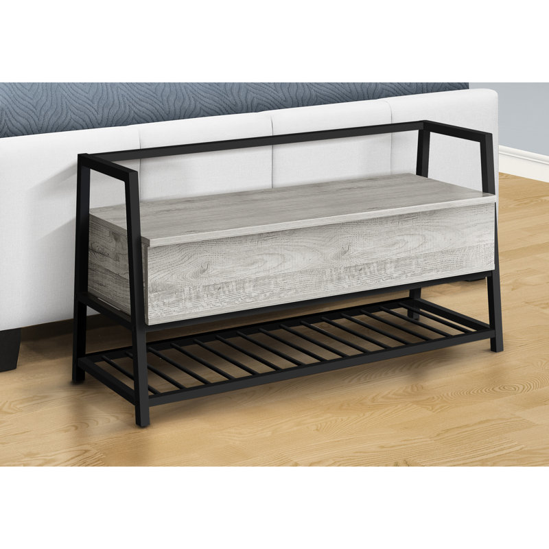Banc rectangulaire en stratifié gris de 42 po avec métal noir pour le hall d'entrée et crochets de rangement modernes
