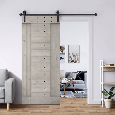 84'' Solid Wood Paneled Painted without Installation Hardware Kit Barn Door