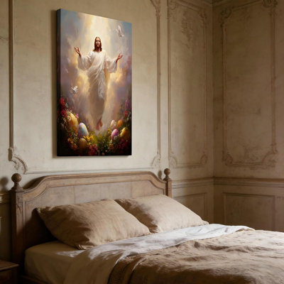 Canvas Wall Art Framed Jesus Christian Religious Inspirational Floral Easter Halo Spiritual Peaceful Serene Faith Modern Pastel Vibrant Wall Decor for