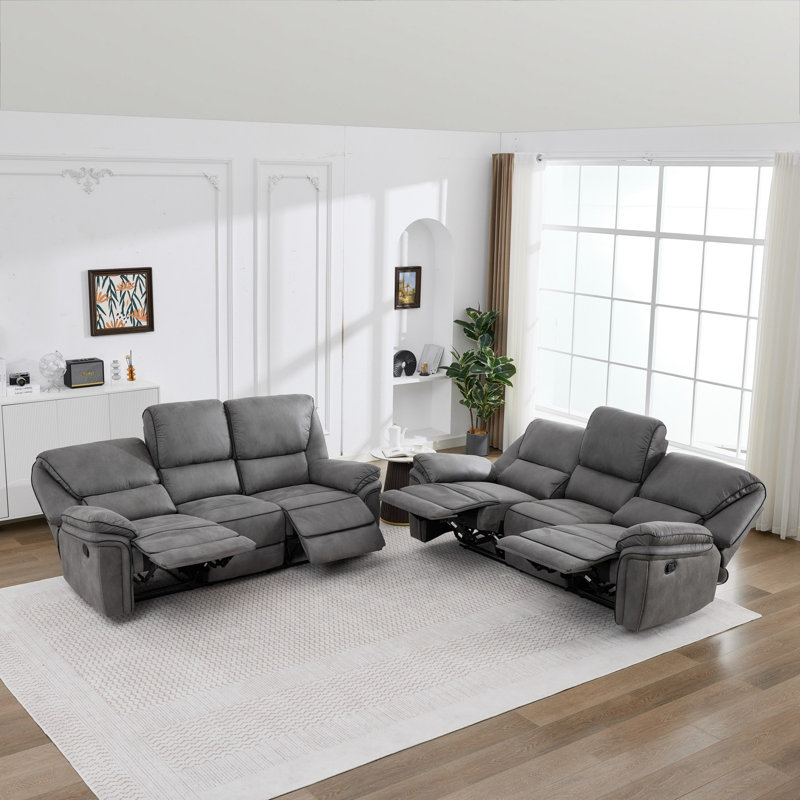 Fabric Reclining Sofa, Light Grey, 3+3 Seater