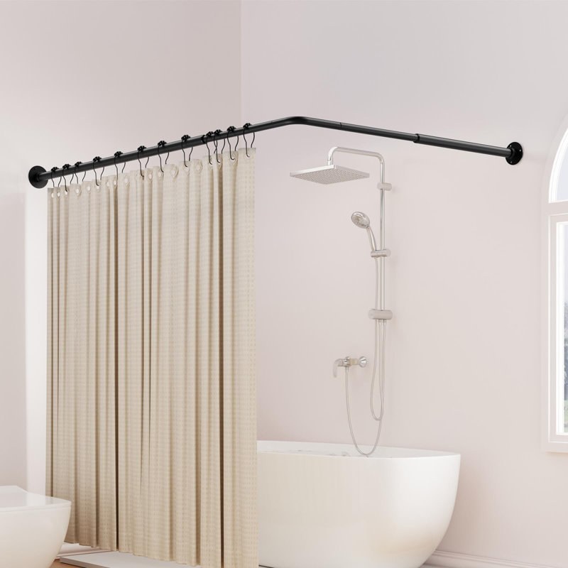 Tringle de douche en L en forme de L réglable de 24 à 53 po x 24 à 53 po, 12 crochets et support de plafond