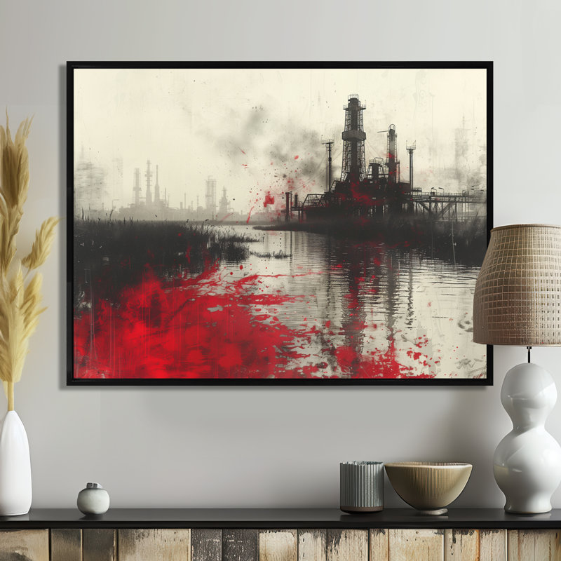 Rouge, noir, hiver, forage, aube, plate-forme de pétrole I, Cadre flottant noir, H 28 po x l 60 po
