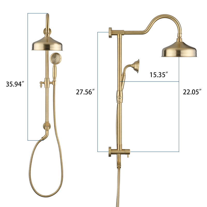 Pomme de douche avec système de douche à main avec pomme de douche à effet pluie 8 ", double douche combinée