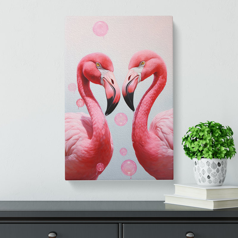 Flamingo Bubble Gum Painting - Wrapped Canvas, 50cm H x 35cm W x 3cm D