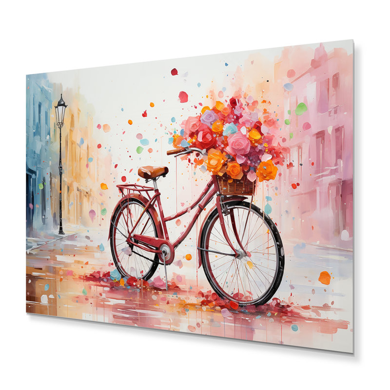 Vélo pédalant, souvenirs, pointillisme, impression sur métal, H 12 po x l 20 po