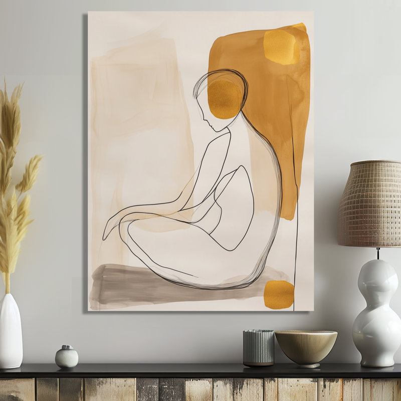 Body Line with Gold I - Beige, décoration murale figurative moderne en métal, impression abstraite sur métal