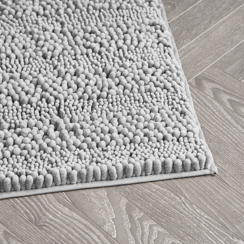 Laura Ashley Astor Chenille 2 Pieces Non-Slip Bath Mat, Light Gray