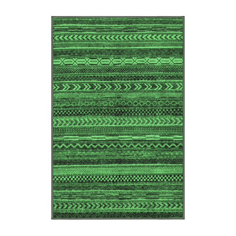 Tapis lavables à la machine à motif abstrait vert émeraude 2263, Rectangle 6 pi x 9 pi