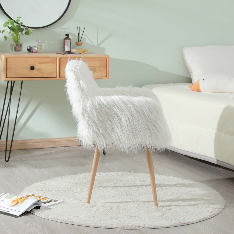 Fauteuil de maquillage rembourré, Fausse fourrure blanche