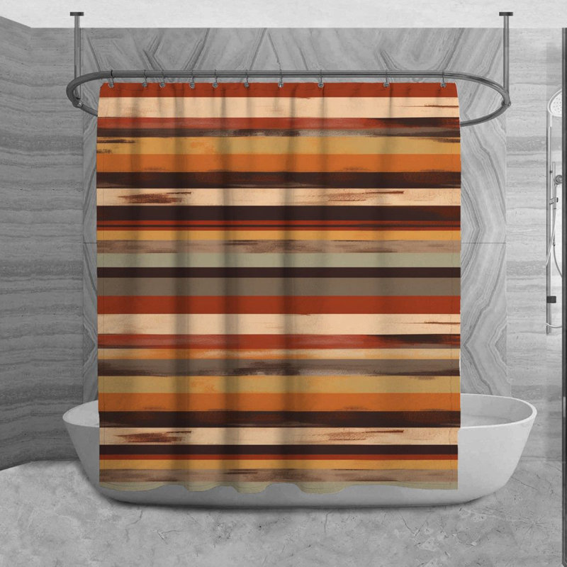Rideau de douche à rayures Lazor, H 73 po x l 70 po, Brun / Orange