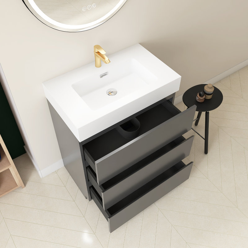 Meuble-lavabo simple 30 po avec comptoir Romen, Blanc, Gris