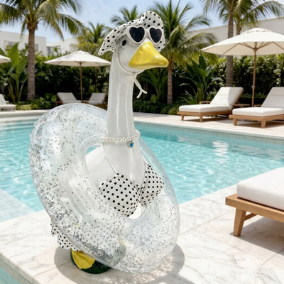 Statue Summer Outfit Accessories Set With Polka  Bikini Hat Sunglasses And Glitter Swim Ring For Garden Decor
