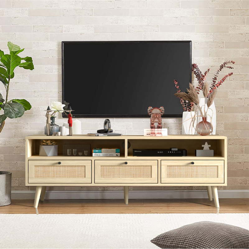 Meuble télé en bois massif pour téléviseur de 55 po ou moins Townsey