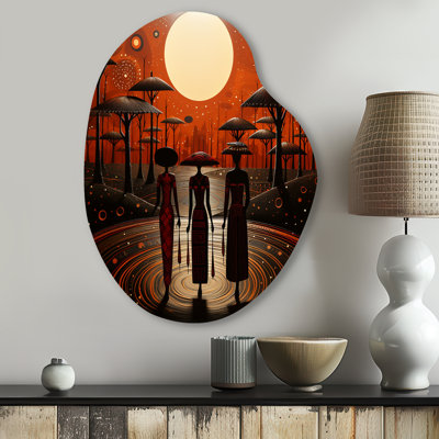 Thomias - African Tribal Unique Shape Metal Prints, Orange Asymmetrical Metal Wall Art