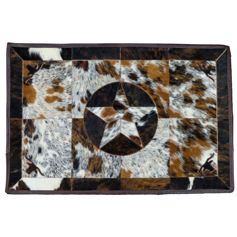 Tapis patchwork en cuir de vachette Longhorn 90 x 150 cm - 100 % cuir véritable, Longhorn 3 x 5 ft