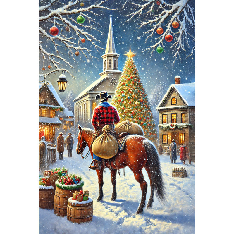 Yuletide Carols: Cowboy's Christmas Eve, art sur toile, H 24 po x l 16 po