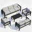 Ensemble de conversation de patio 5 pièces en aluminium 5 pièces, canapé d'extérieur 7 places avec coussins gris clair épais et structure noire et table basse-2068970244-2068970246