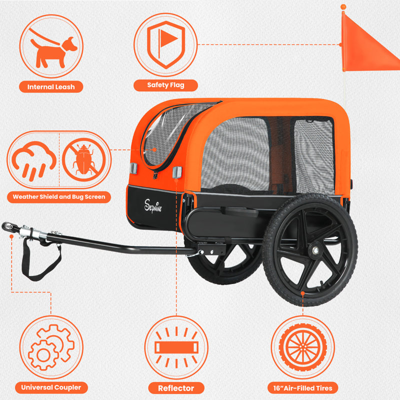  Remorque pliable orange pour chien de taille moyenne ou grande avec rideau imperméable, Orange