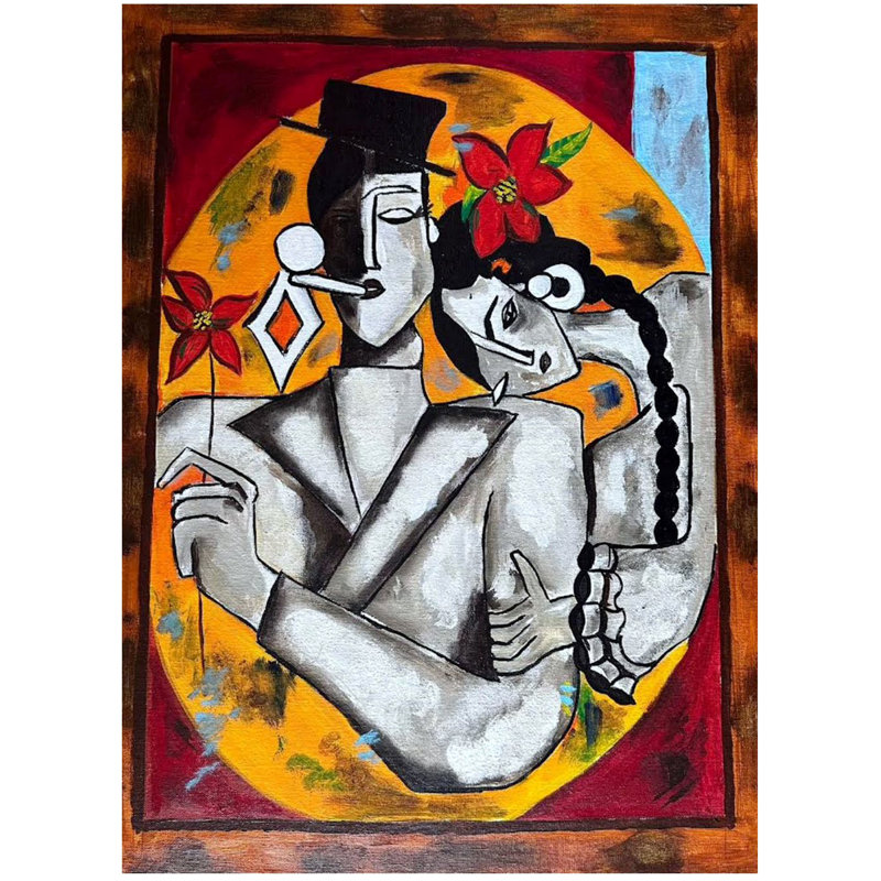 Abstrait d'un charmant couple | Mélange de clous en acrylique | Par Sambedna