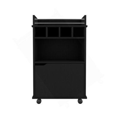 Phoenix Bar Cart With 2 Open Shelves  4 Cubbies And Cabinet