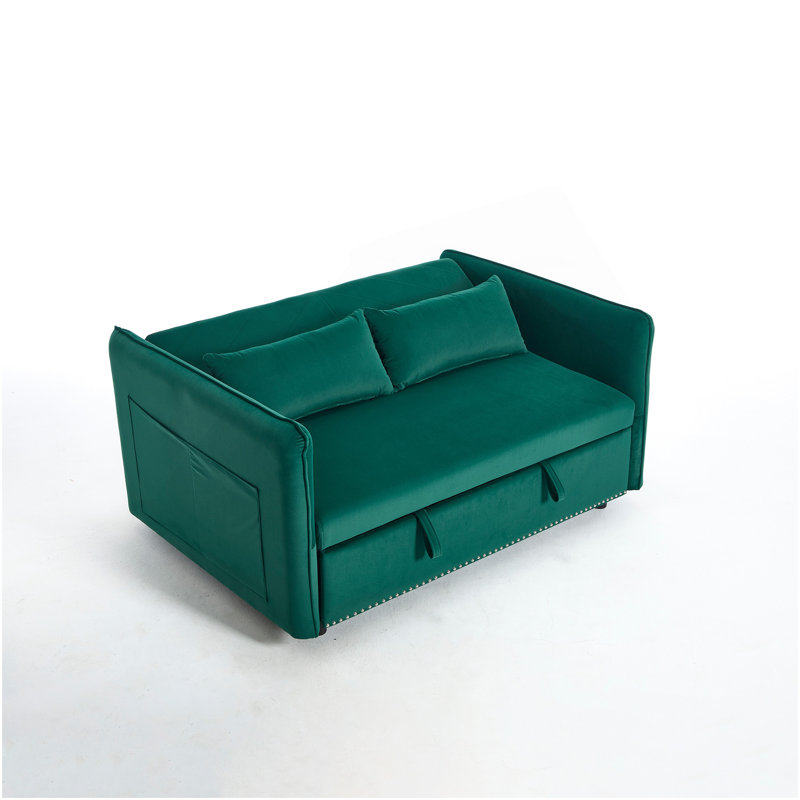 Canapé-lit convertible futon 3 en 1, petite causeuse en velours de 55 po avec 2 coussins, dossier inclinable, canapé latéral pour le salon, canapé-lit